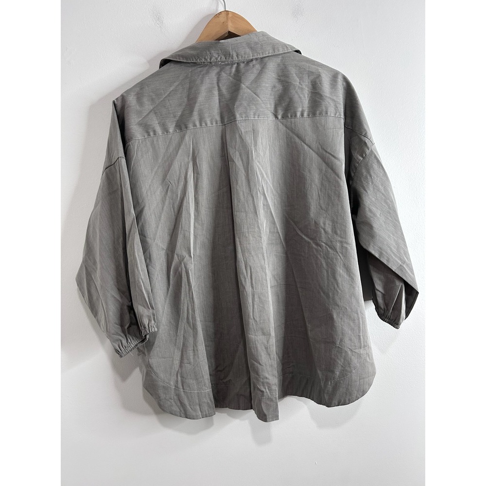 Allison Izu Gray Button Up Blouse Made in Hawaii Oversized 3/4 Lightweight Sz M - Picture 4 of 9